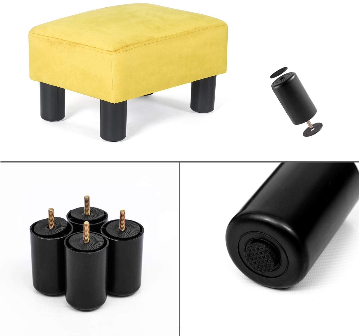 Homebeez Fabric Ottoman Footstool Square Padded Foot Rest Stool Seat,Yellow