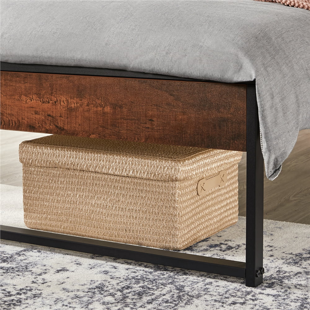 Topeakmart Rustic Metal Bed Frame Slatted Bed Base with Wooden Headboard and Footboard, Twin