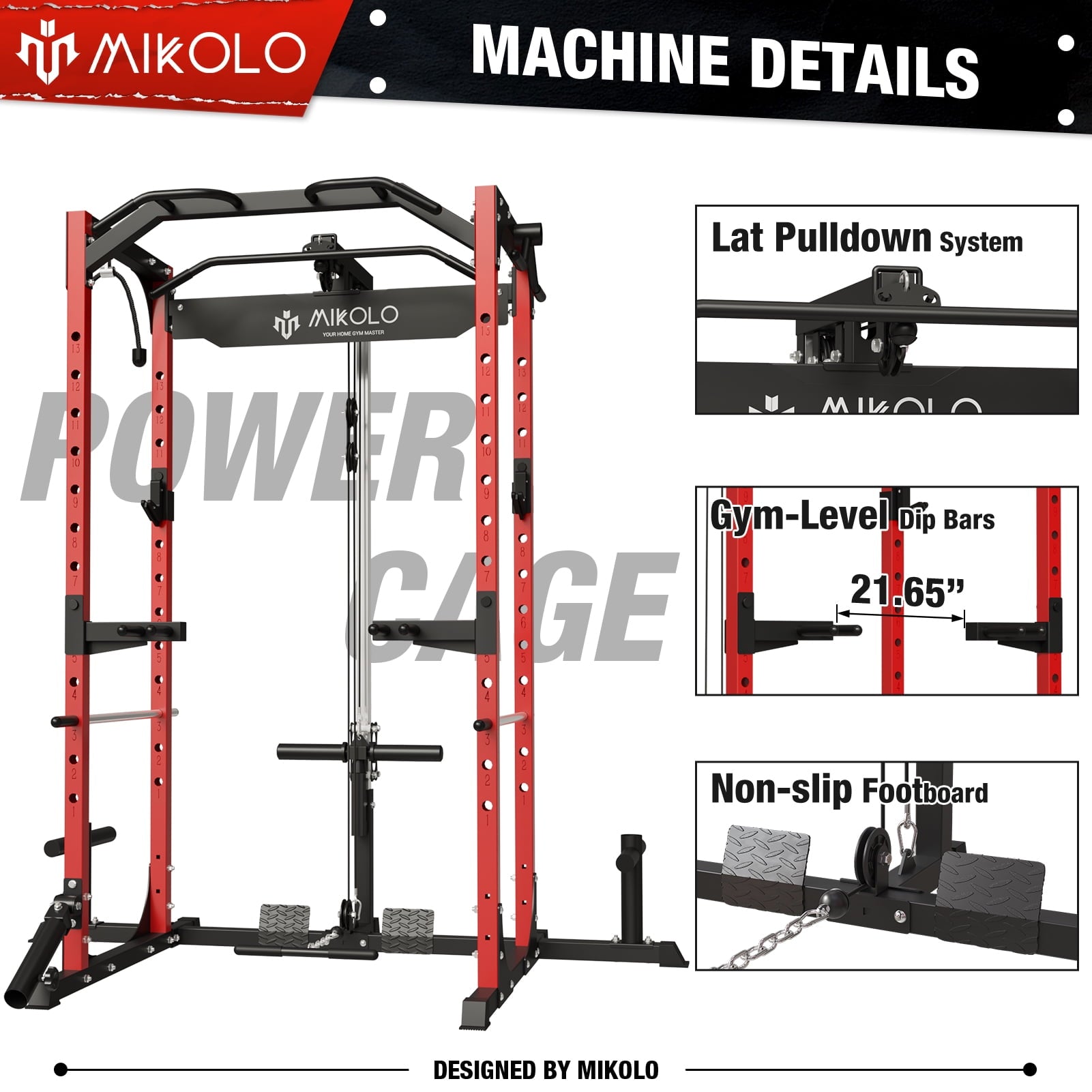 Mikolo Power Rack Cage with LAT Pulldown System,1200LBS Capacity Power Rack with 800 lbs Capacity Weight Bench Combo, Multi-Functional Squat Rack (Upgraded)