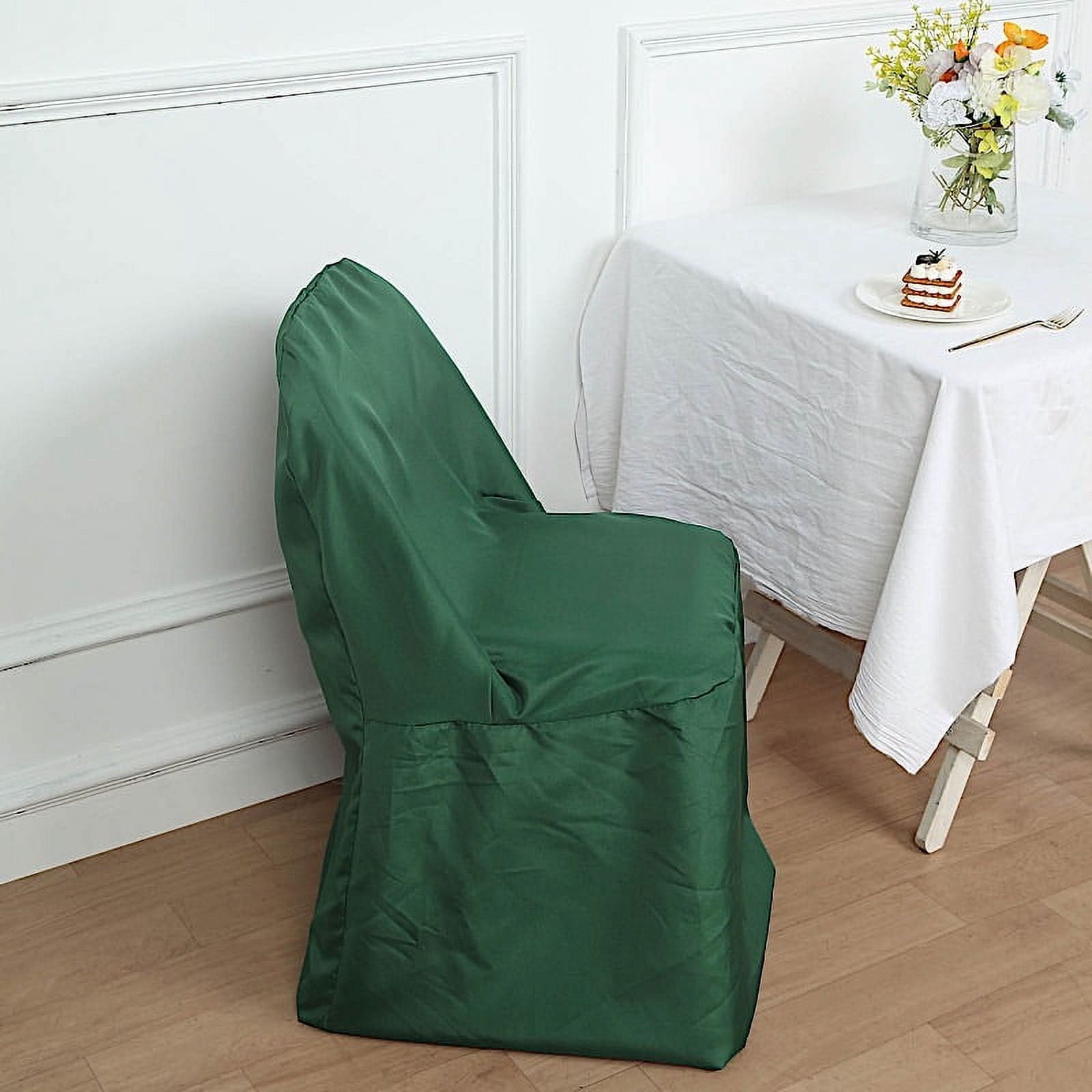 BalsaCircle Hunter Green Solid Polyester Folding Flat Chair Cover Slipcover Party Wedding