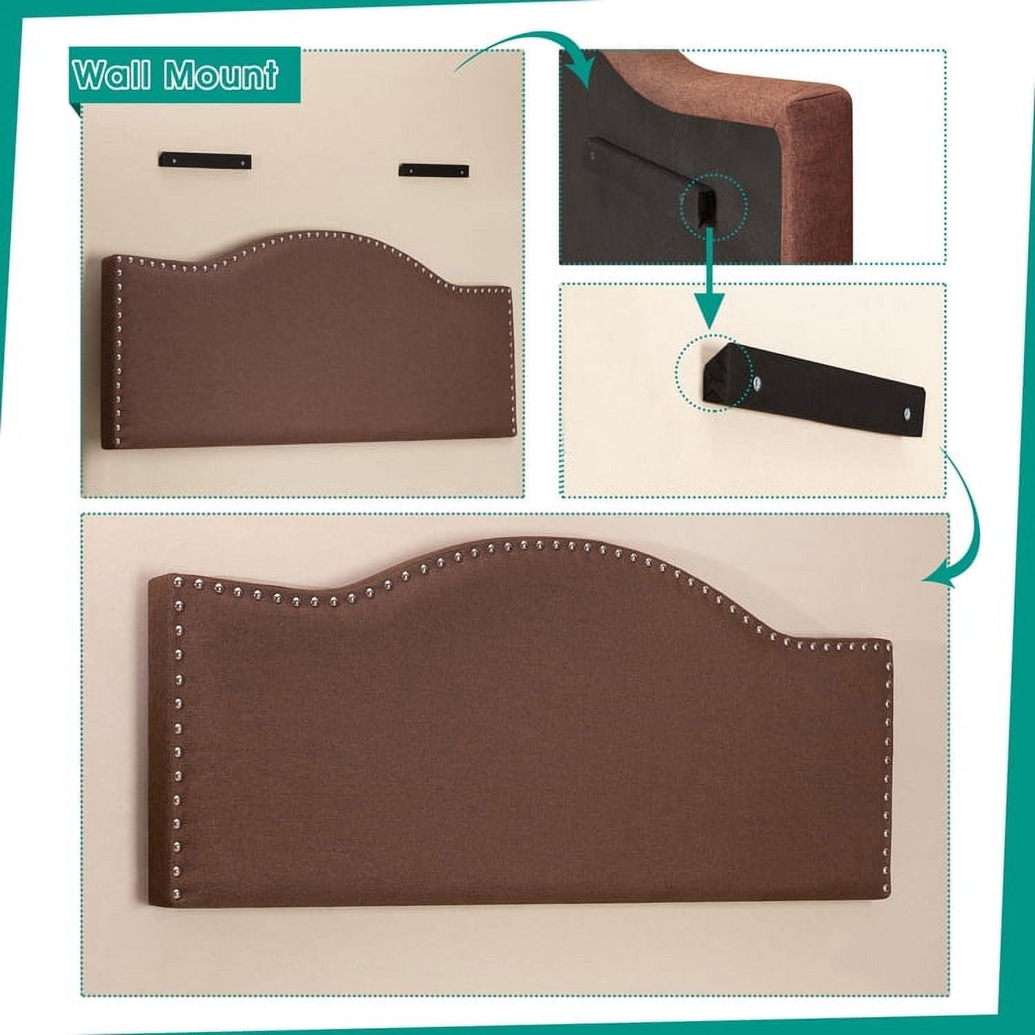 Home Imports Emporium Catalina Upholstered Headboard with Nailhead Trim, Height Adjustable Headboard, Modern Head Board, Fabric Headboard Queen,Light