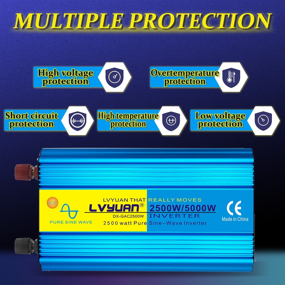 LVYUAN 2500 Watts Pure Sine Wave Power Inverter DC 12V to AC 110V 120V Car RV Converter With USB LED Display Remote Control