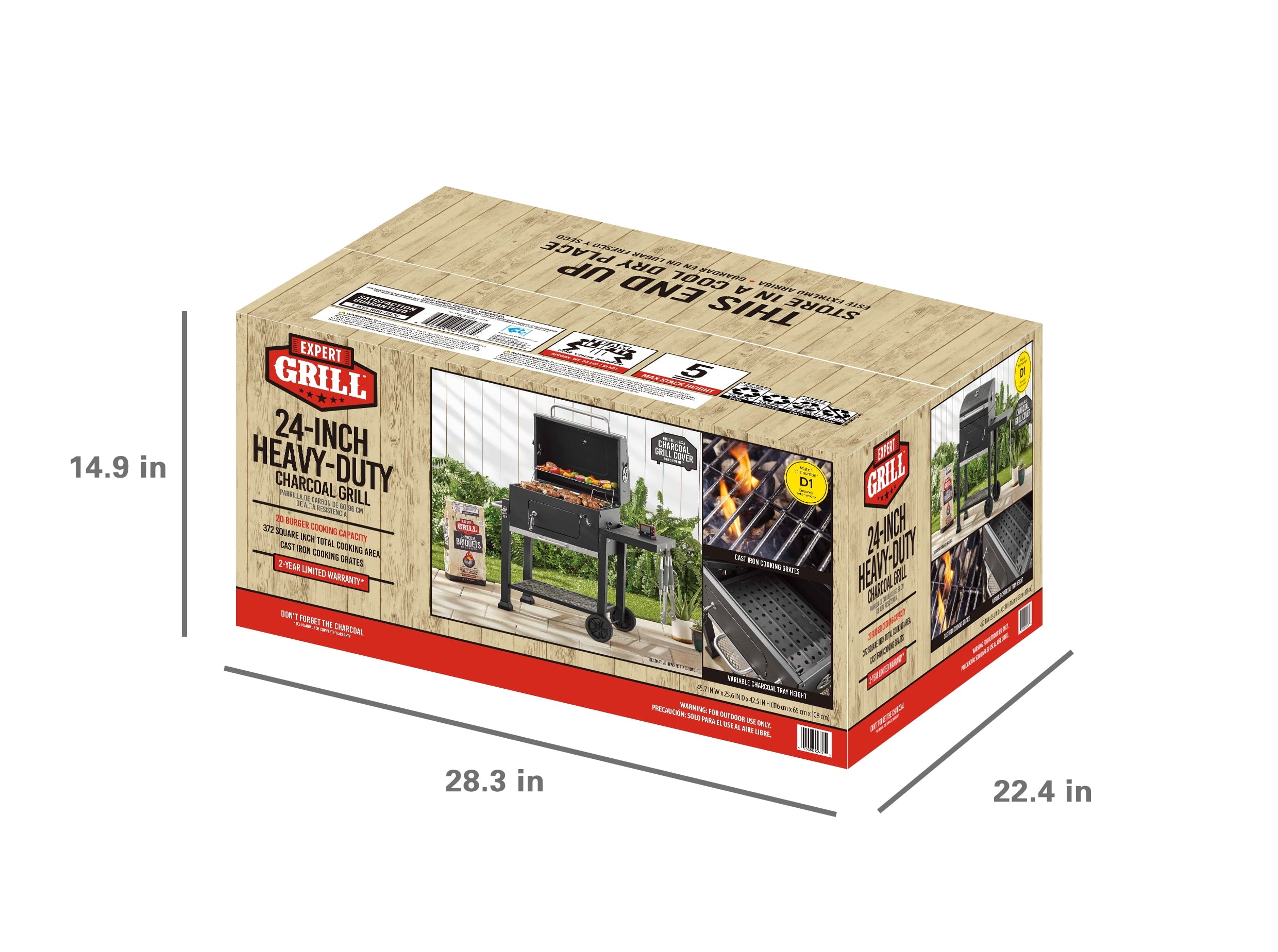 Expert Grill Heavy Duty 24-Inch Charcoal Grill, Black
