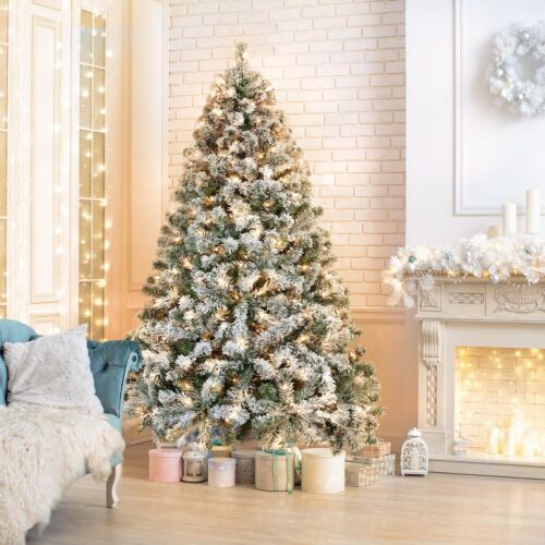 6ft Pre-lit Artificial Christmas Tree with Warm White Lights, Snow Flocked DEAL