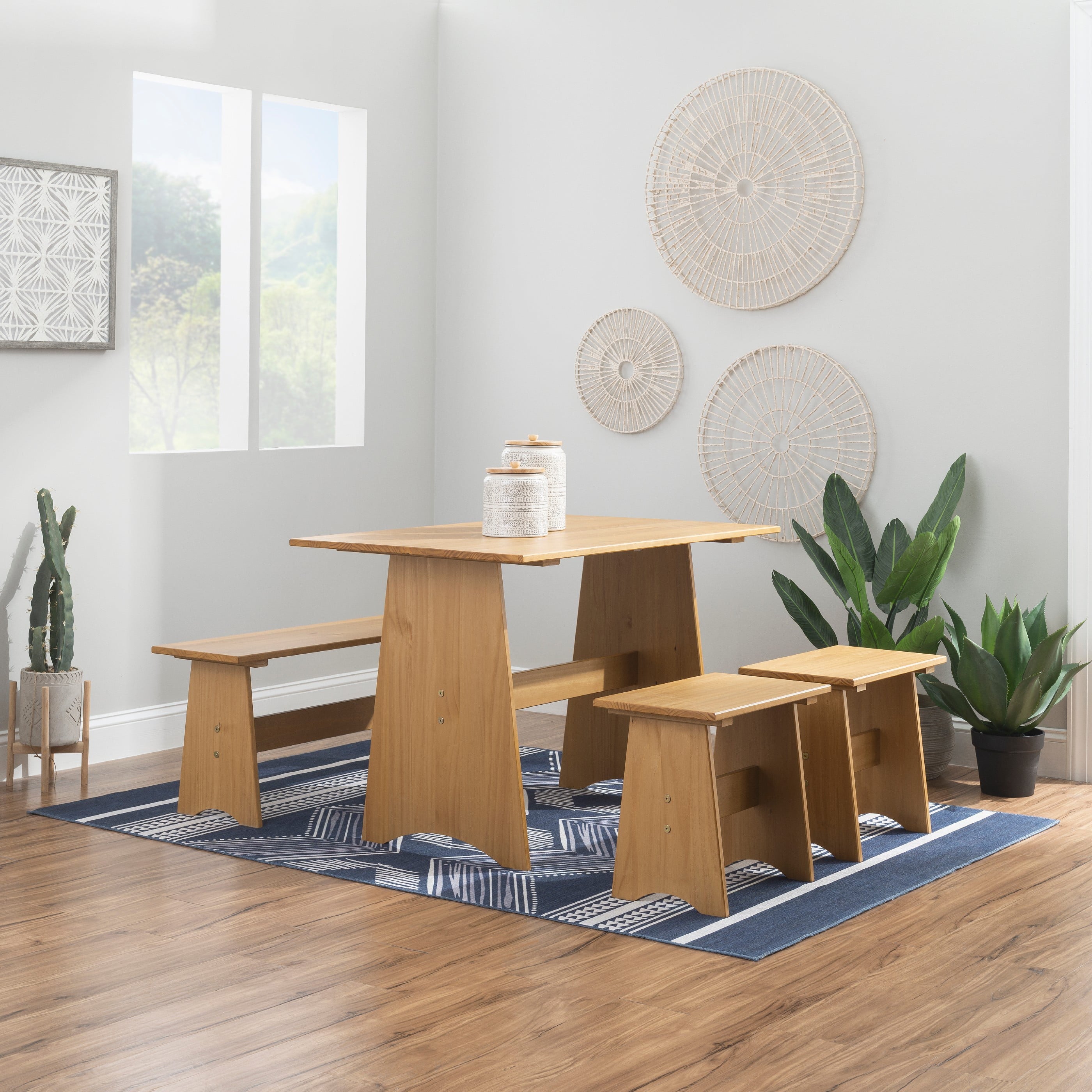 Linon Kasey Backless Dining Bench, Set of 2, Honey