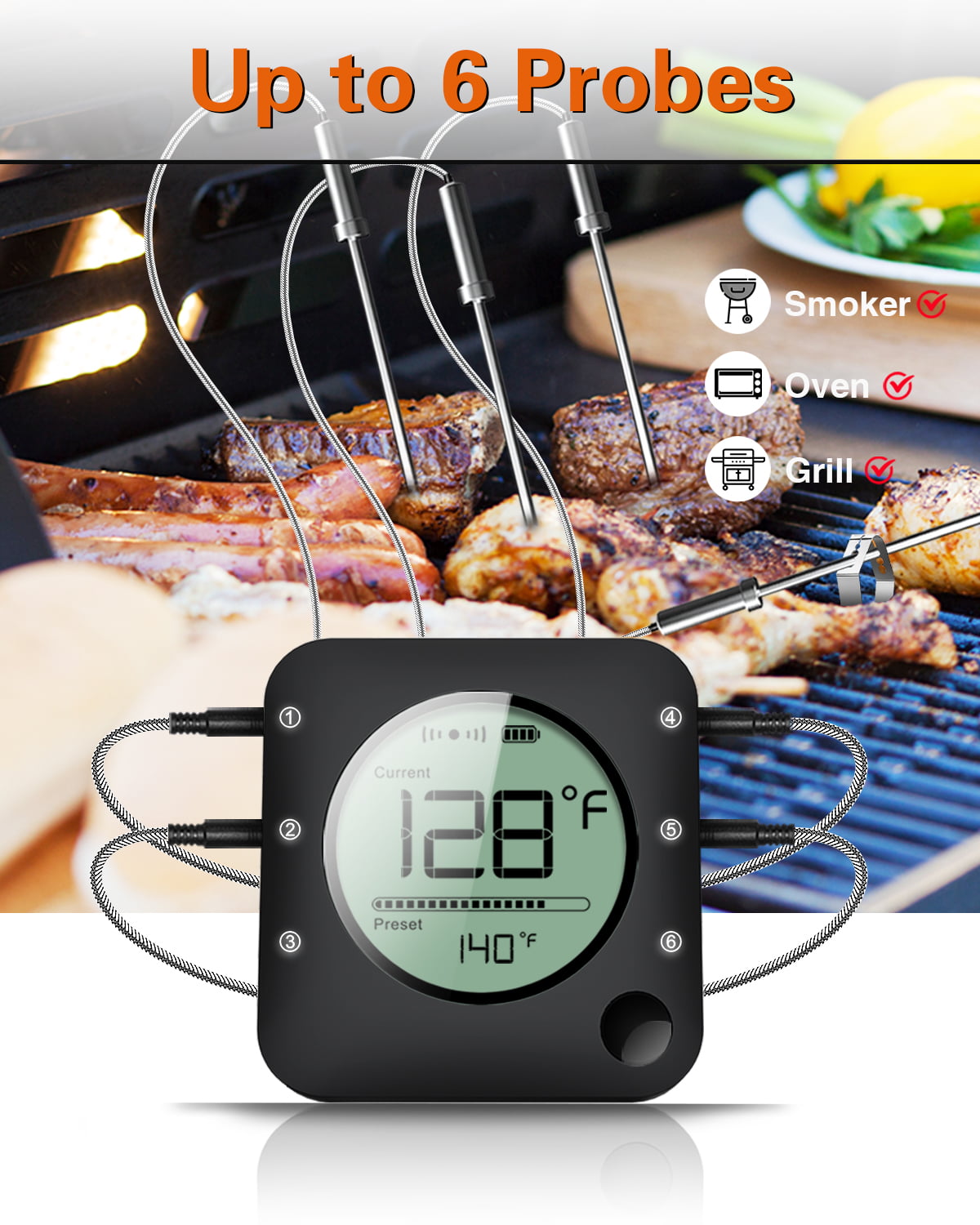 BFOUR Grill Thermometer Bluetooth Meat Thermometer, BBQ for Smoker Oven Kitchen Food Cooking Thermometer