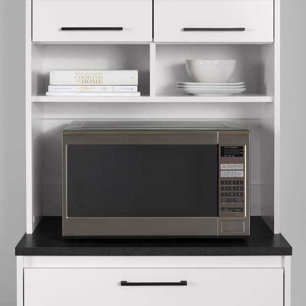 Myro Faux Black Stone and White 29 in. Particle Board Buffets & Sideboards with Microwave Hutch