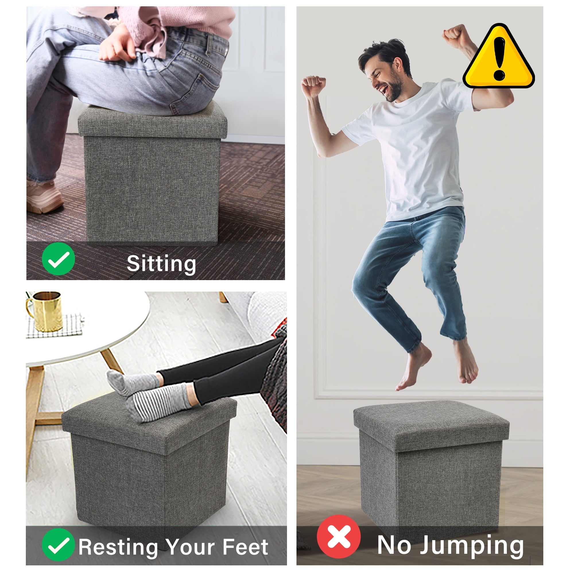 LotFancy Folding Storage Ottoman Cube with Lid, Faux Linen, 13x12x12'', Gray