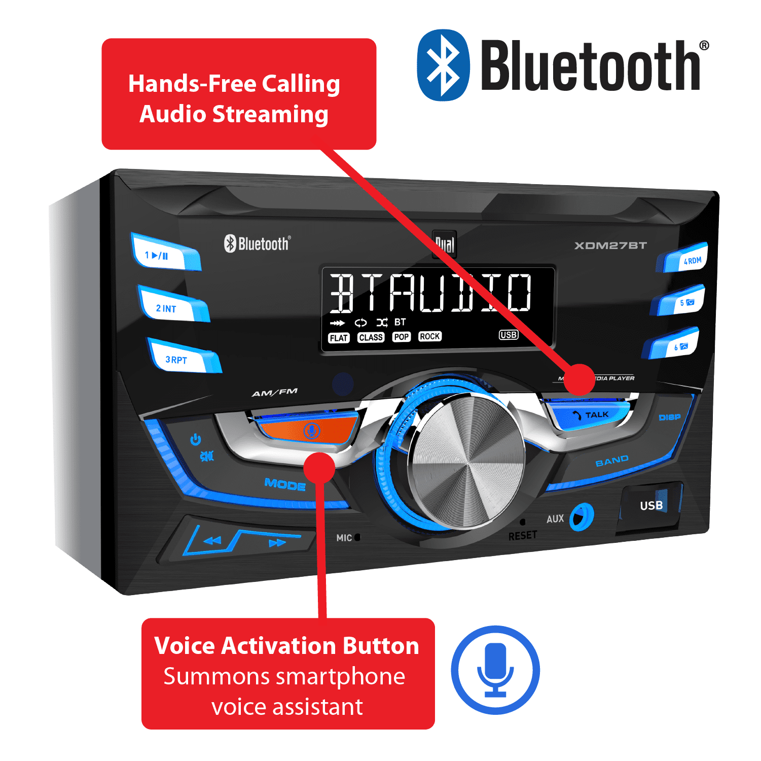 Dual Electronics XDM27BT 7-Character LCD Double Din Car Stereo Receiver with Bluetooth , USB , MP3 , Siri/Google Assist Button