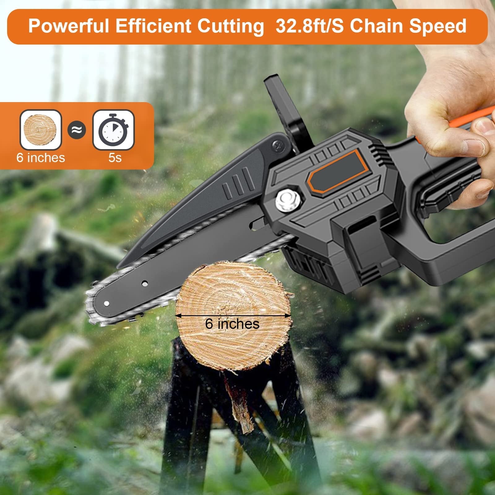 Monkemon Mini Chainsaws, 6-Inch Battery Chainsaws, Electric Handsaws with 2 Batteries & 2 Chains, Handheld Electric Mini Chainsaw Combo Kit