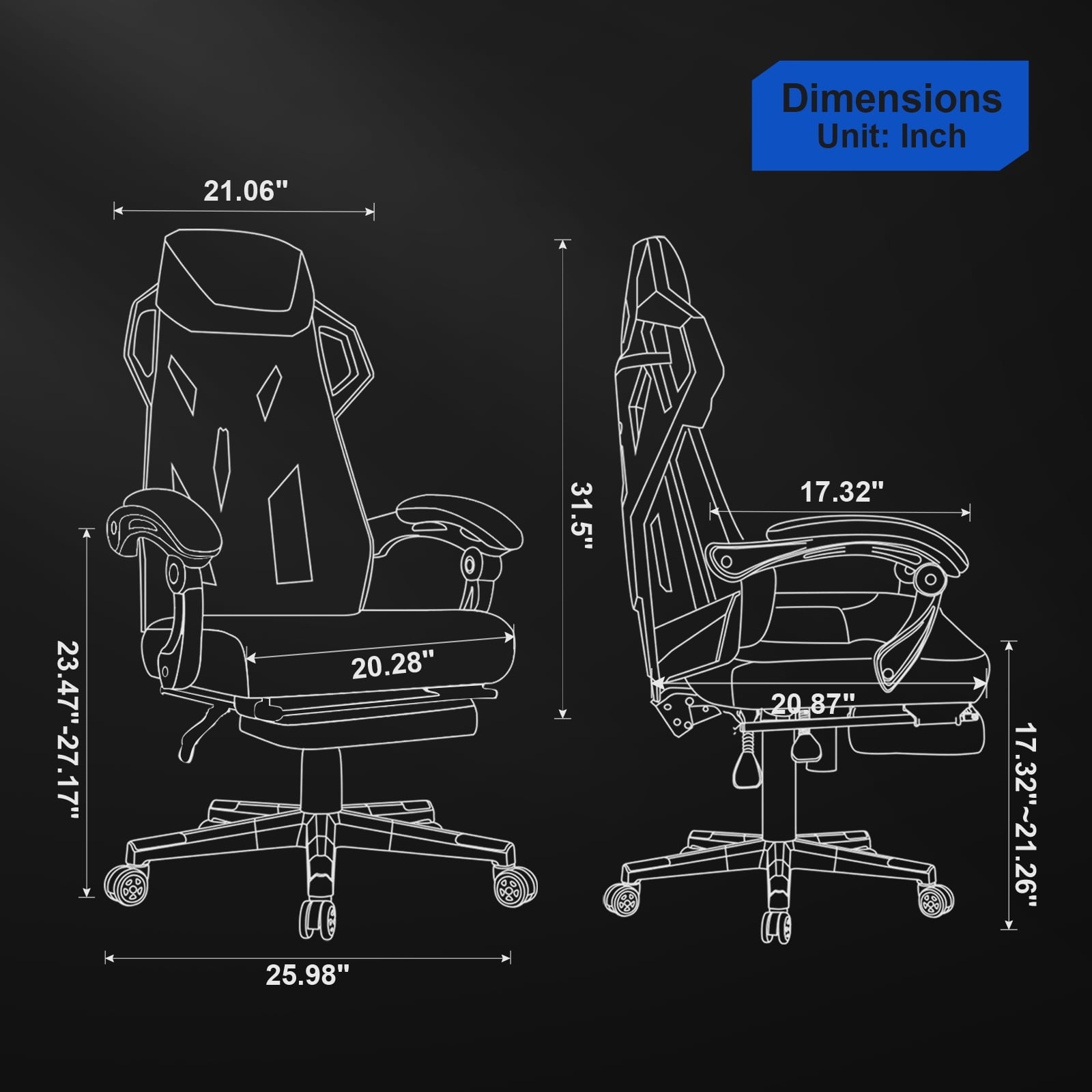 GTRACING Office Chair with Footrest 3D Stereoscopic Frame Mesh Recliner, White