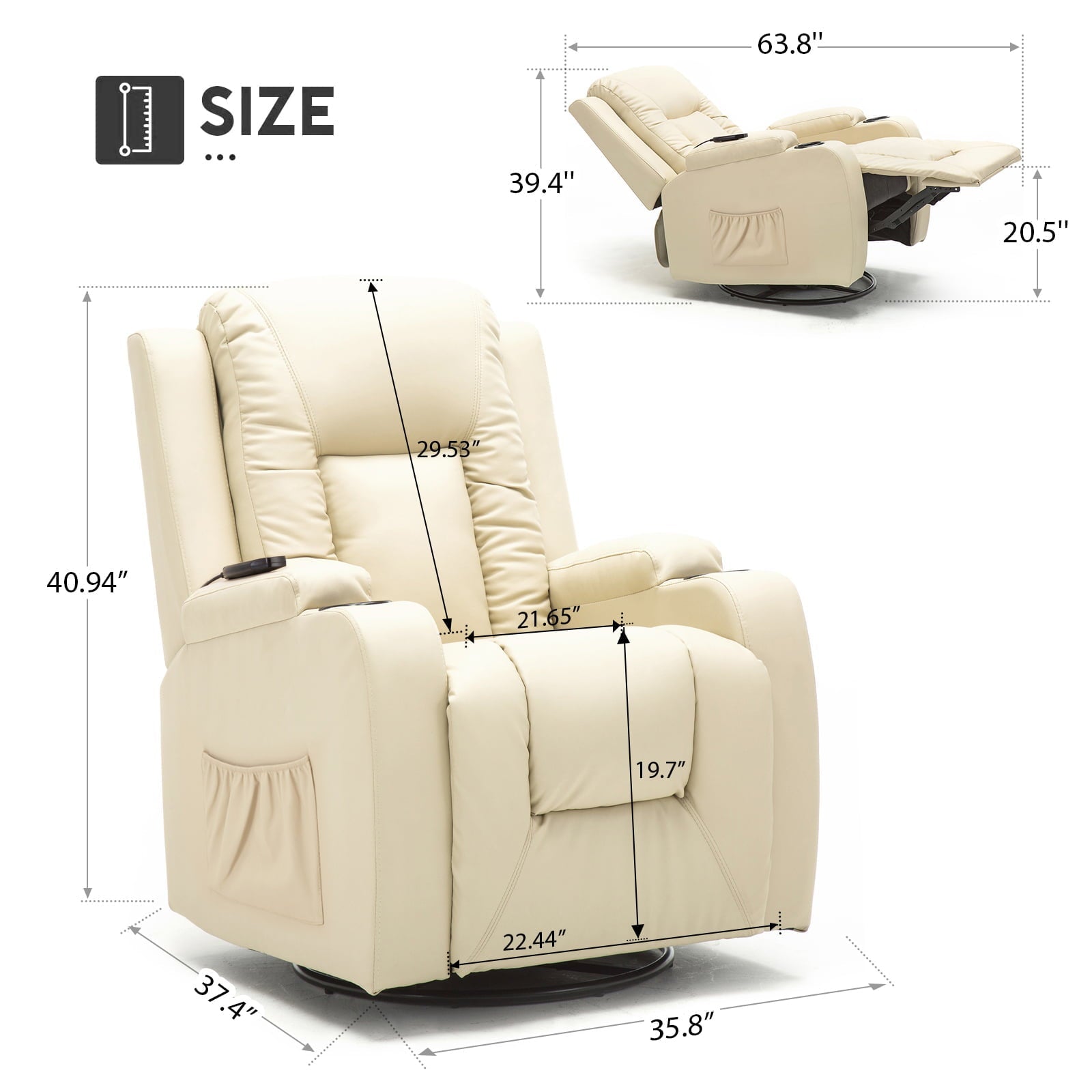 ComHoma Massage Recliner Chair with Heated Massage PU Leather Chair, Cream White