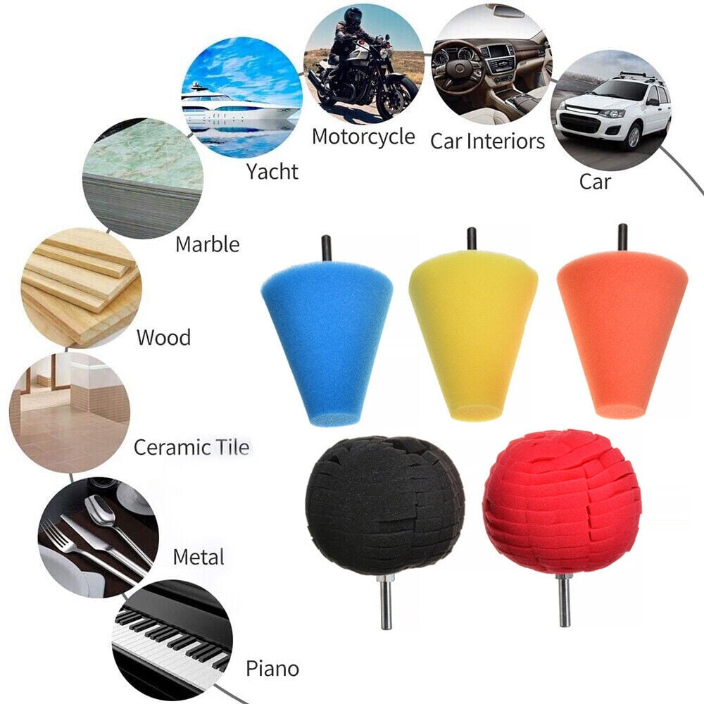 KingFurt 5Pcs Foam Drill Polishing Cone Ball Pads Kit Car Hub Waxing Buffing Wheel Polisher Conical Sponge