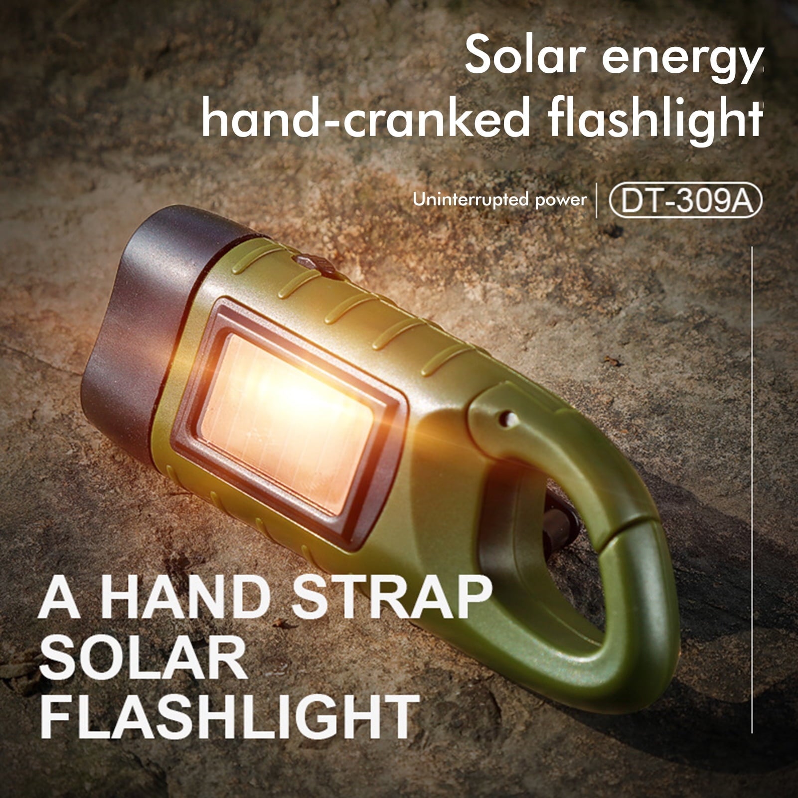 Jadeshay Hand Crank Torch Solar Powered Flashlights, Rechargeable LED Handheld Flashlights Outdoor Emergency Lamp with Carabiner