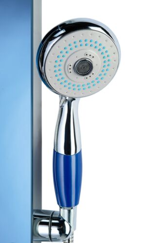 New Blue Tempered Glass Stainless Steel Shower Overhead LCD Panel 8 Massage Jets