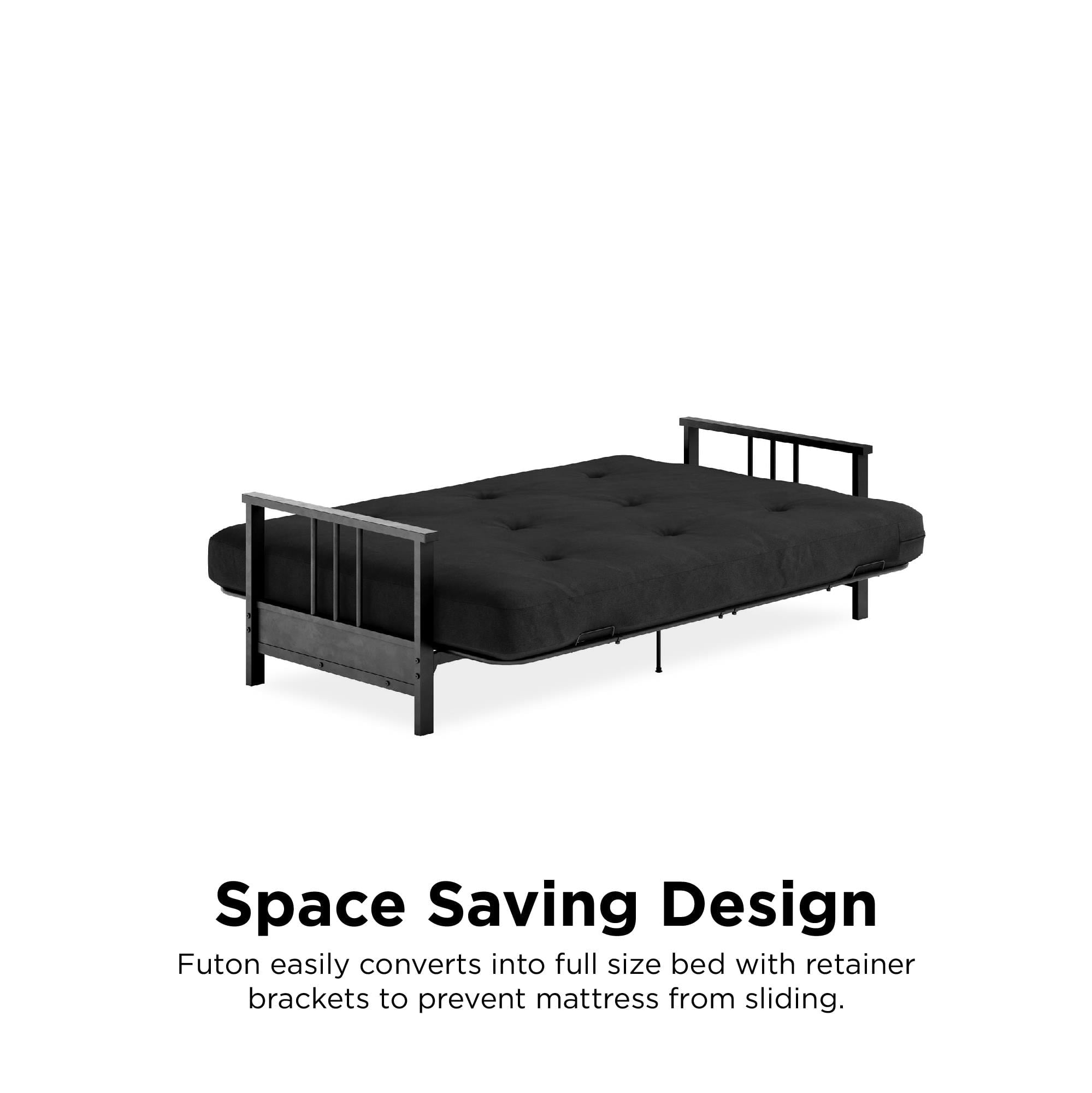DHP Harlow Full Metal Arm Futon with 6â Thermobonded High Density Polyester Fill Black Microfiber Mattress