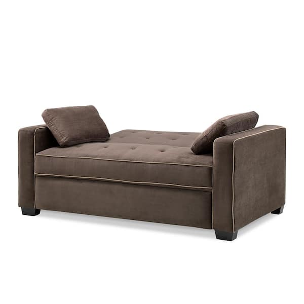 Augustus 37.6 in. Java Polyester 3-Seater Queen Sleeper Convertible Sofa Bed with Square Arms