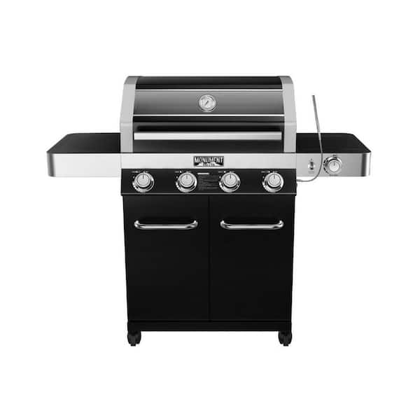 4-Burner Propane Gas Grill in Black with ClearView Lid, LED Controls, Side Burner and USB Light