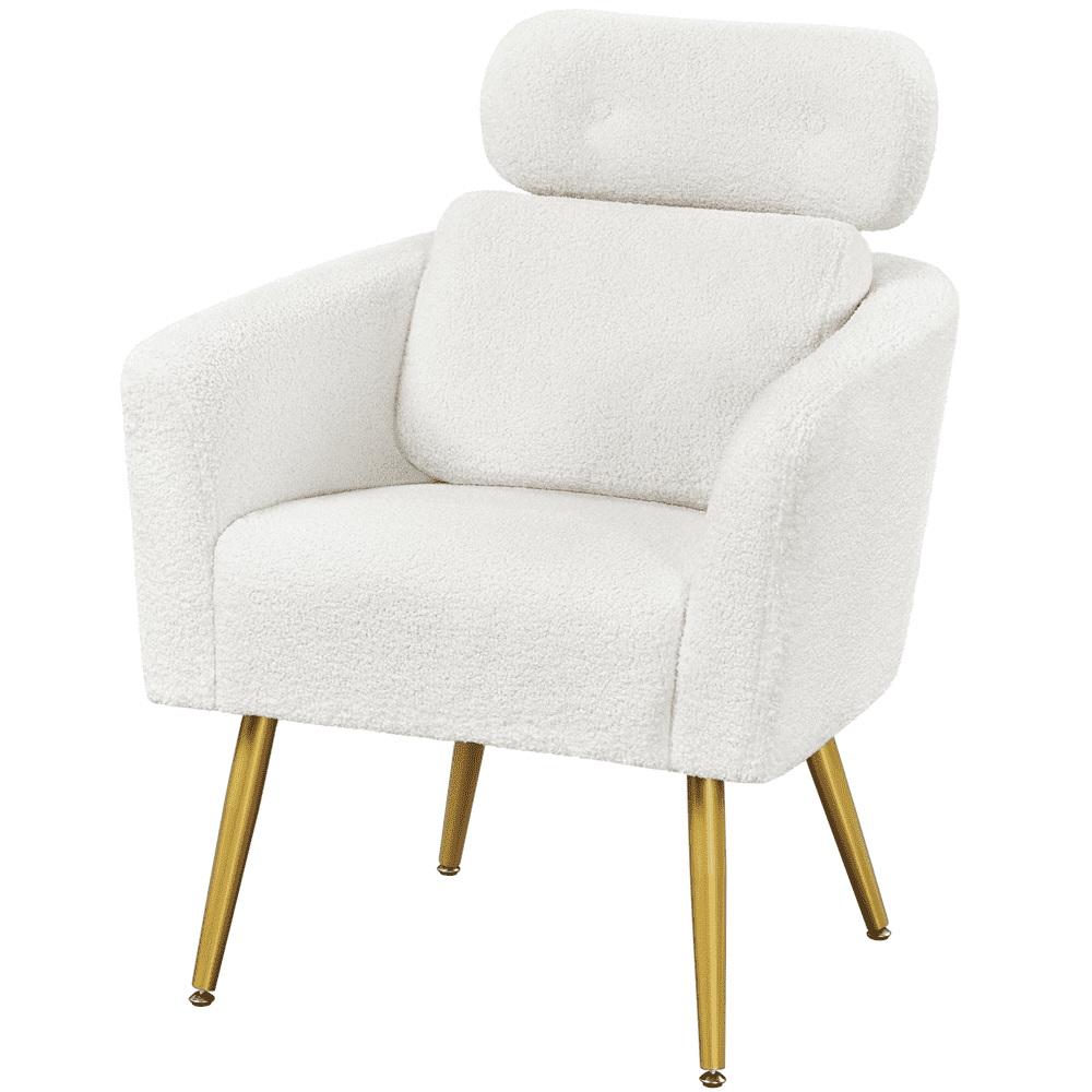 Yaheetech Upholstered Boucle Barrel Accent with Adjustable Headrest,White