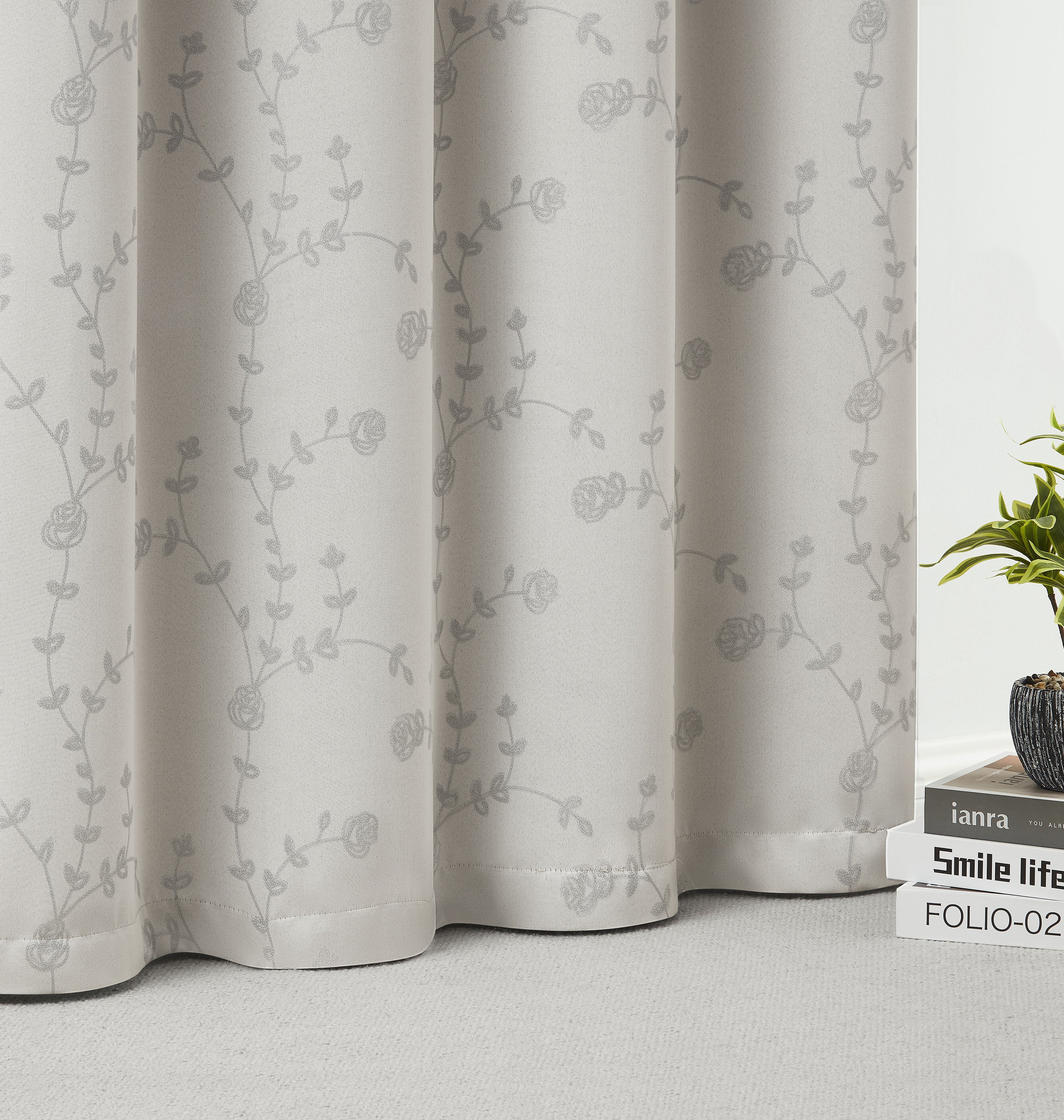 Fragrantex Beige Bedroom Blackout Curtains 84 inch Length 2 Panels for Living Room, Rose Floral Patterned Room Darkening Thermal Insulated Window Curtain, Back Tab, 52