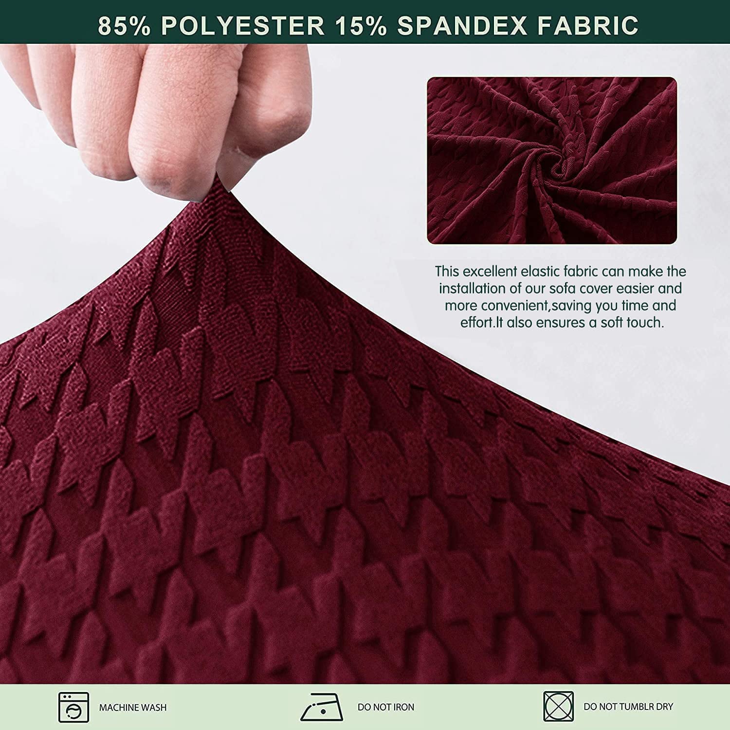 CHUN YI 1 Piece Stretch Houndstooth Sofa Slipcover Couch Cover (Wine, Armchair)