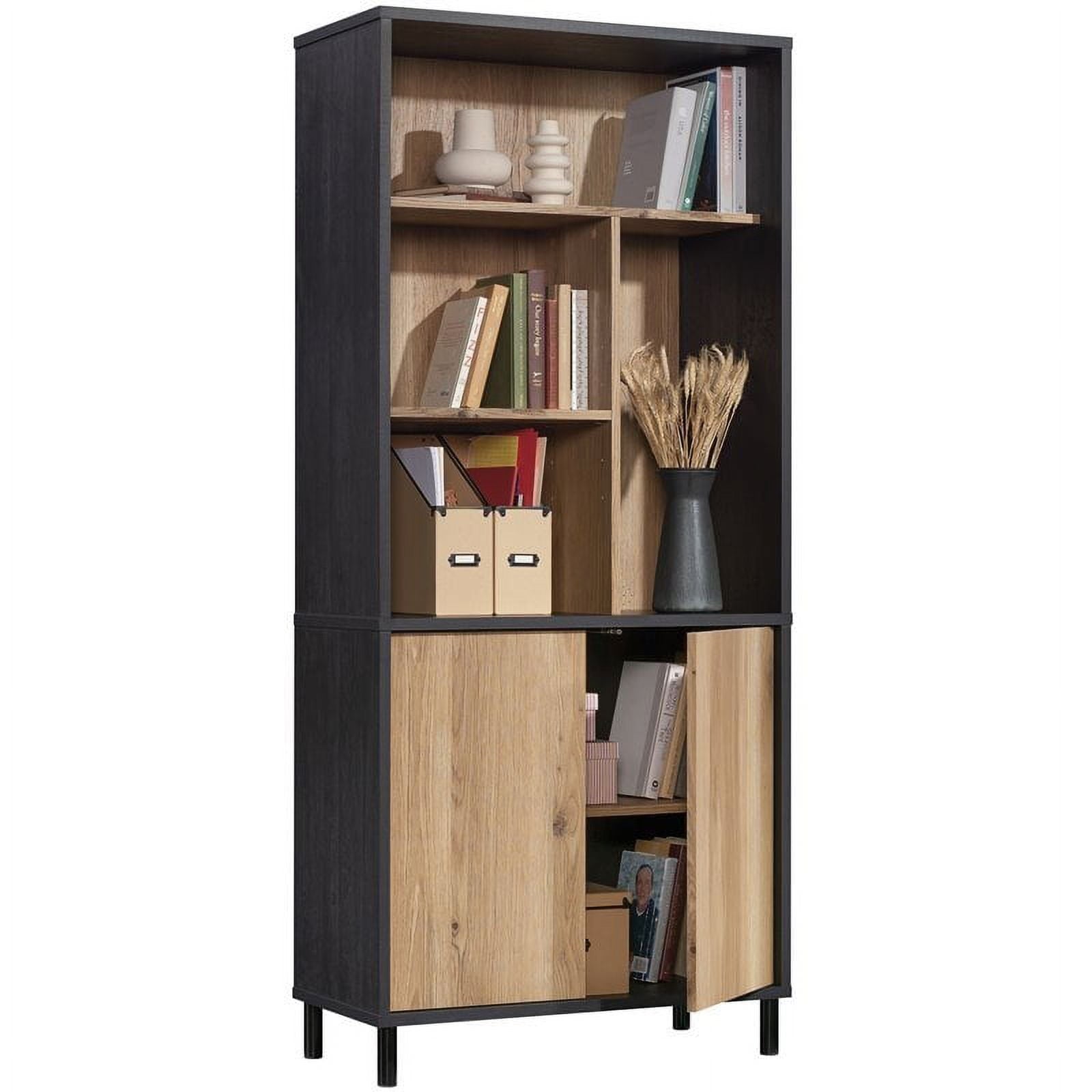 Sauder Acadia Way 5-Shelf Tall Bookcase with Doors, Raven Oak Finish