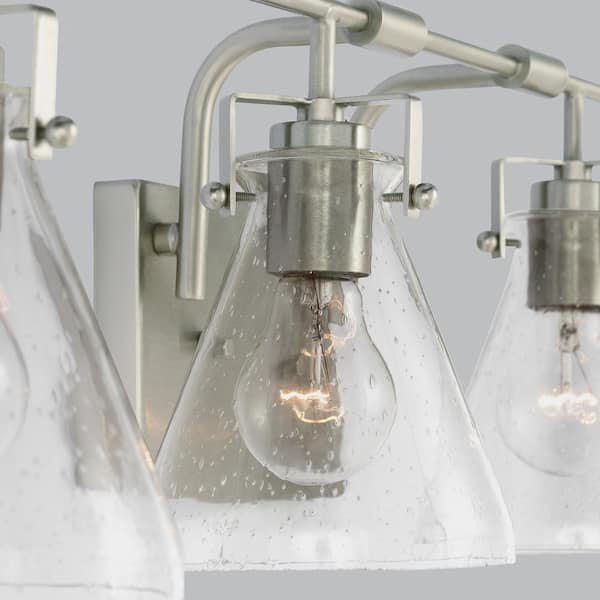 Jaden 33.25 in. 4-Lights Brushed Nickel Bathroom Vanity Light with Clear Seeded Glass Shades