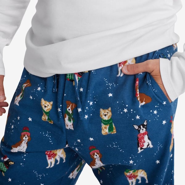 Company Cotton Family Flannel Holiday Pup Men's Henley Extra Large Blue/Multi Pajamas Set