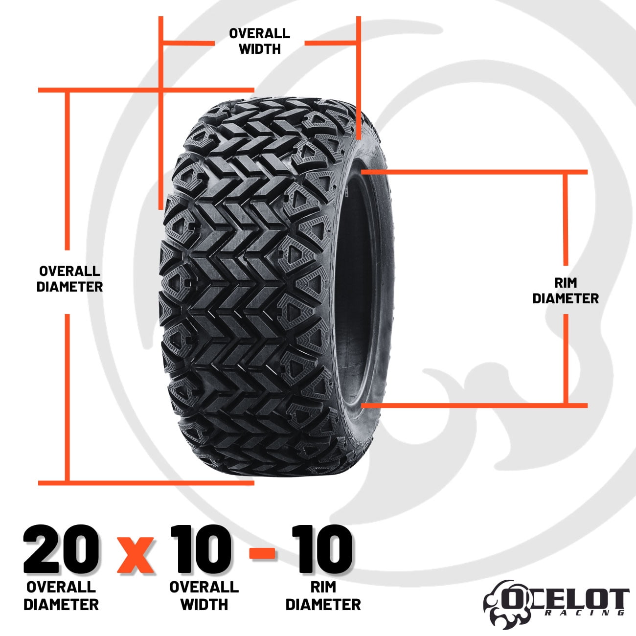 Ocelot 4-Ply A/T Golf Cart Tire EZ-G0 Club Car Yamaha Landmaster 20x10-10 P3026