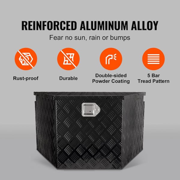 Trailer Tongue Box 33 in. L Aluminum Alloy Diamond Plate Truck Tool Box with Lock and Keys for Pickup, Truck RV, Black
