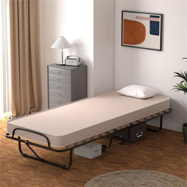 Portable Memory Foam Folding Bed with Mattress Rollaway Cot Beige Made in Italy
