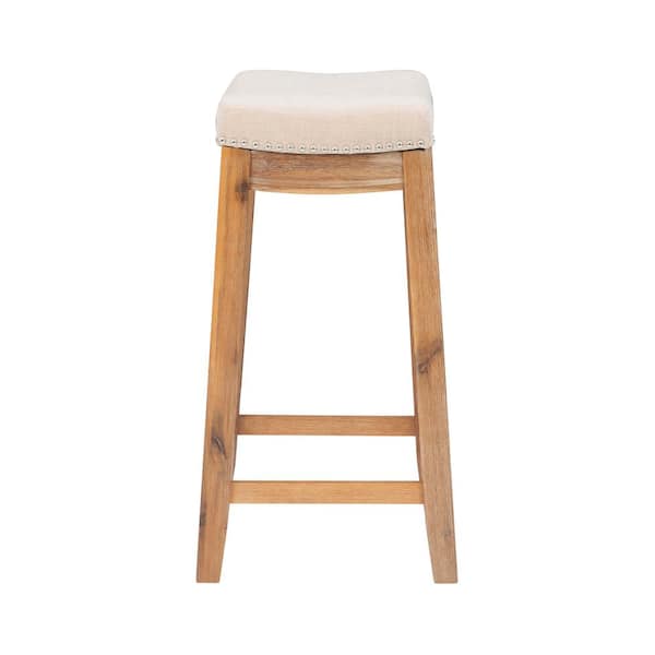 Claridge Brown Acacia 24 in. Counter Stool with Linen Seat