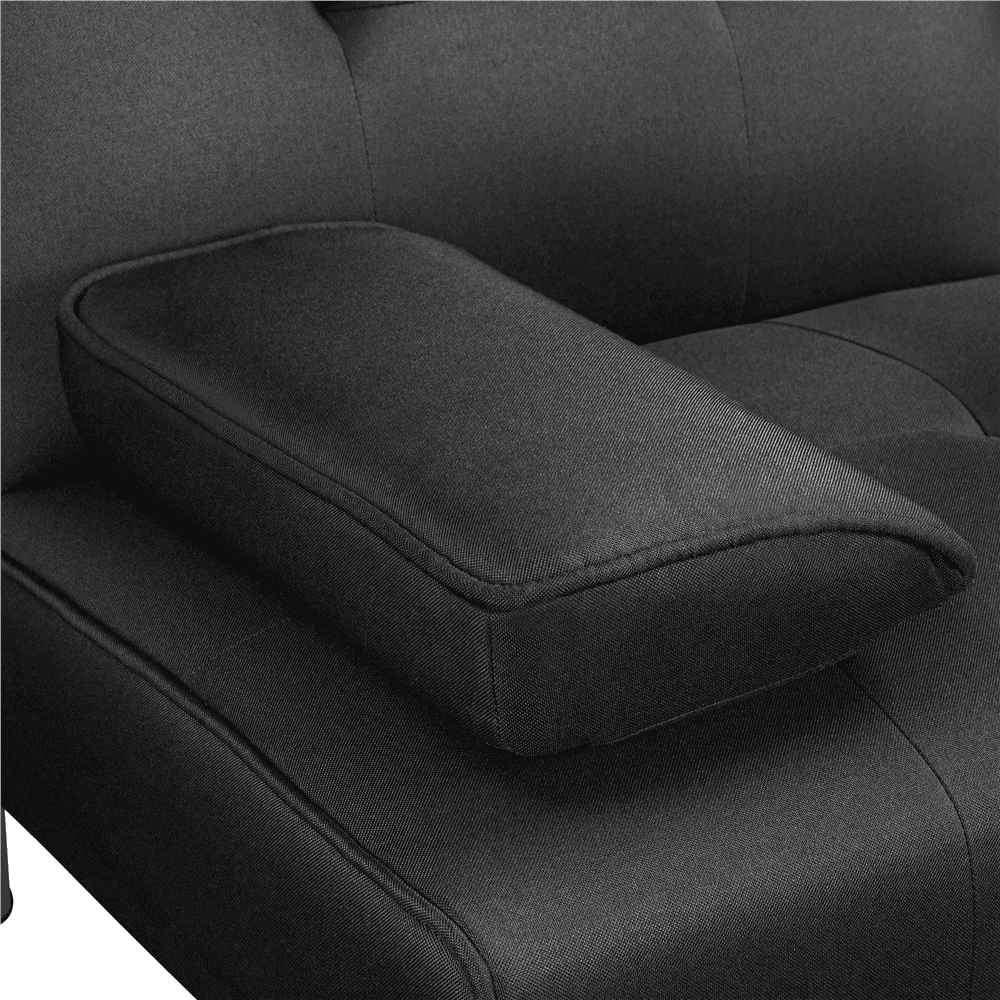 Easyfashion Modern Fabric Reclining Futon with Cupholders and Pillows, Black