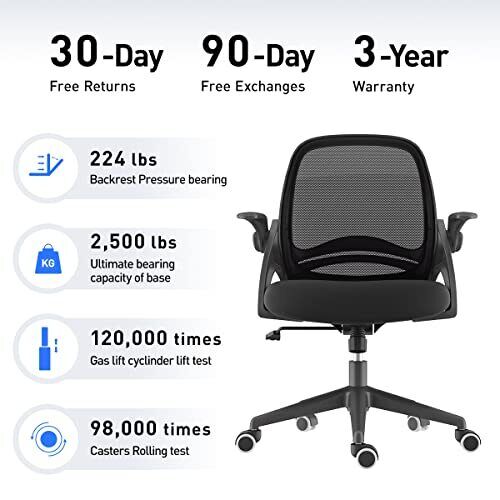Hbada Office Chair Desk Chair with Flip Up Arm, Breathable Mesh Ergonomic Off...