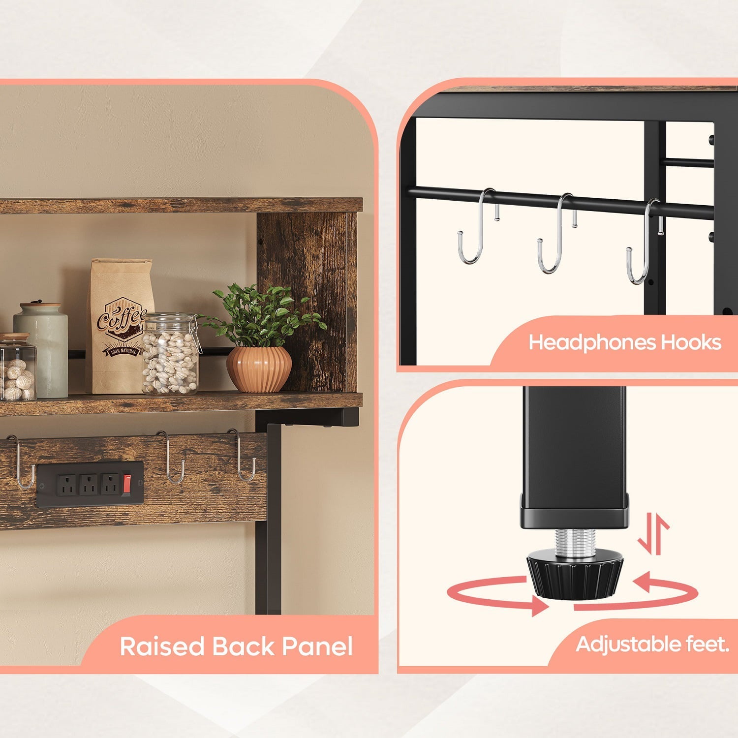 Bestier 60.3 inch 5-Tier Kitchen Bakers Rack with Power Outlets Microwave Cart in Rustic