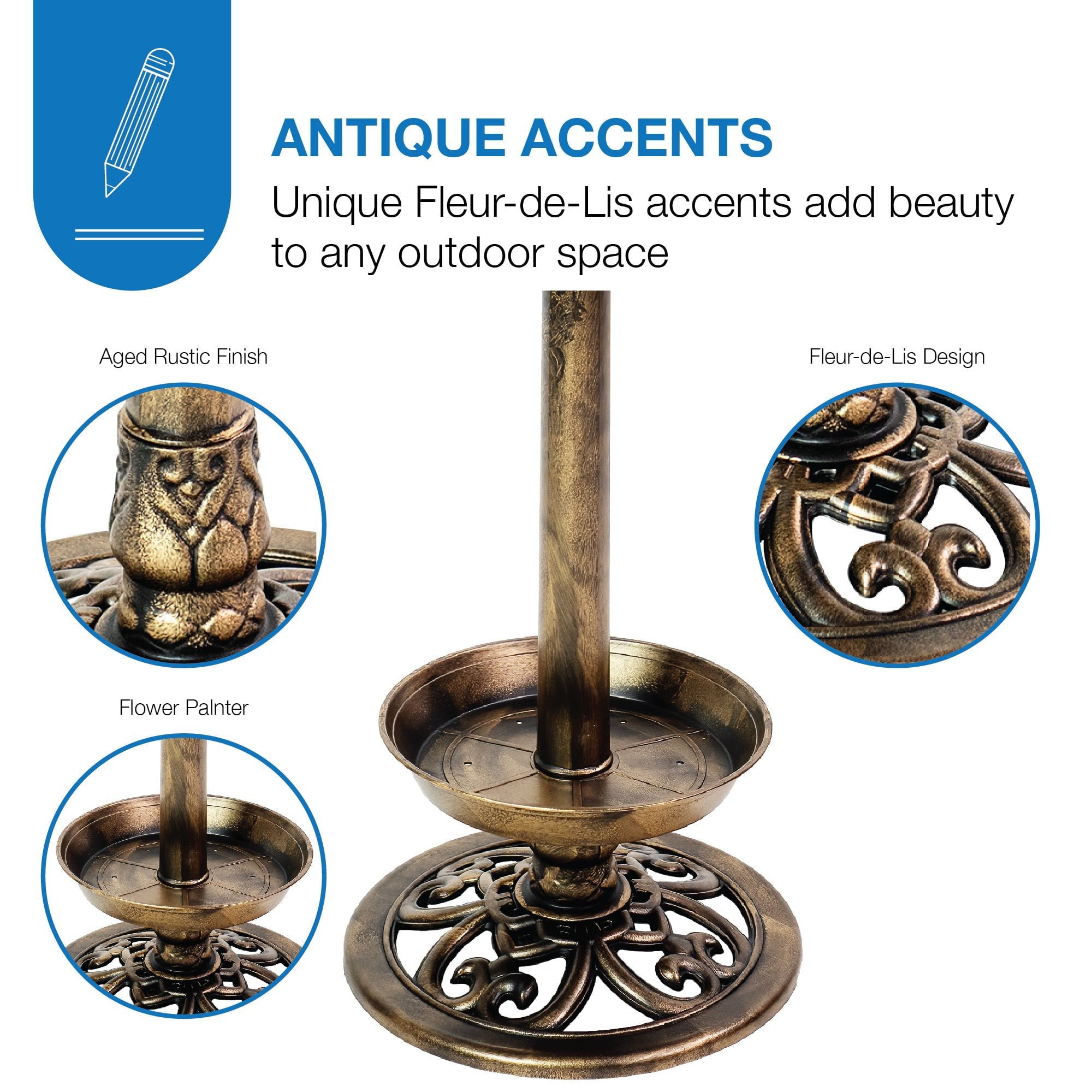 Patio Premier 28 inch Height Brushed Bronze Bird Bath with Planter