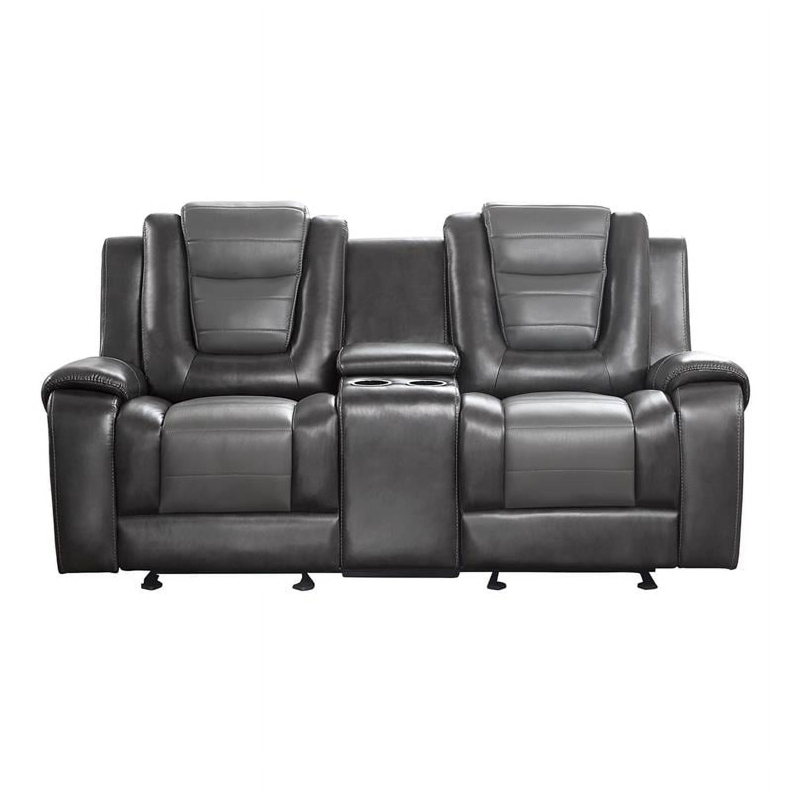 Pemberly Row Transitional Faux Leather Double Glider Reclining Loveseat in Gray