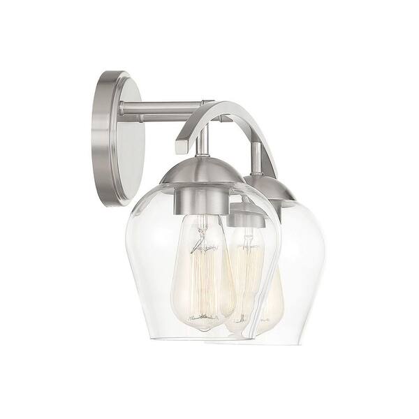 16 in. W x 9.87 in. H 2-Light Brushed Nickel Bathroom Vanity Light with Clear Glass Shades