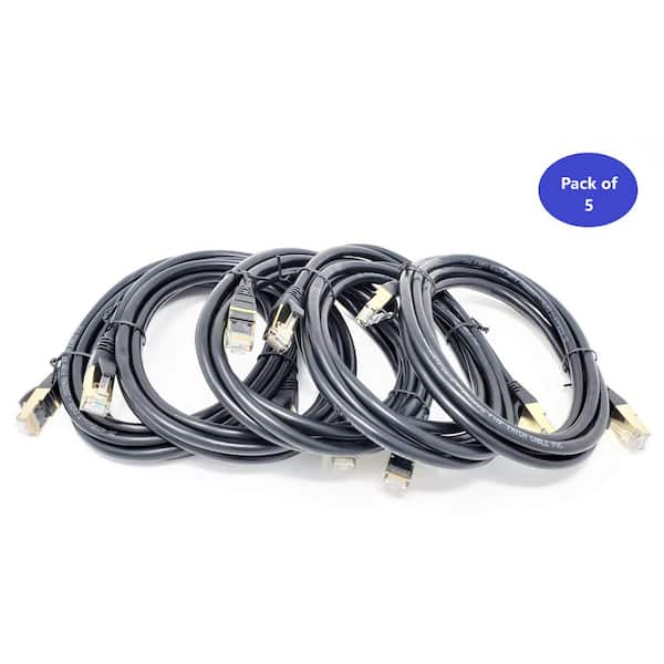 7 ft. CAT 8 SFTP 26AWG Double Shielded RJ45 Snagless Ethernet Cable Black (5-Pack)