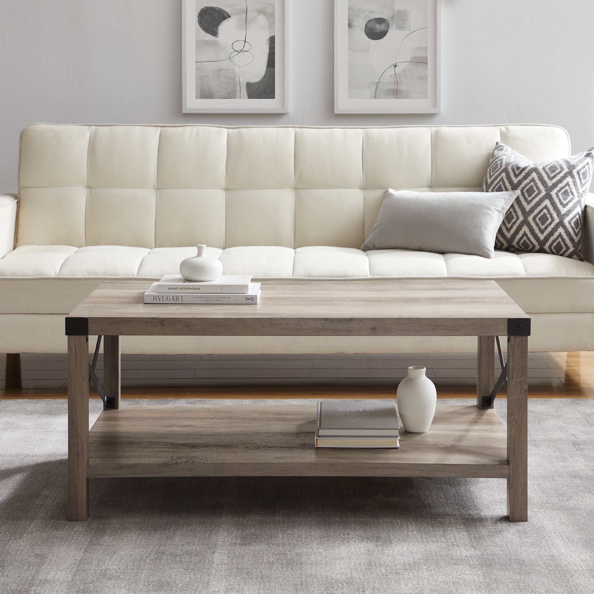 Desert Fields Magnolia Metal X Coffee Table, Gray Wash