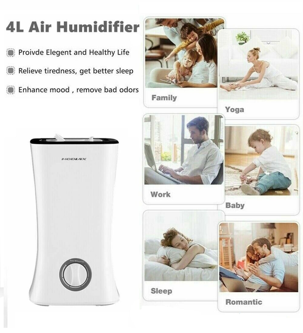 Hodiax 4L Cool Mist Ultrasonic Humidifier 30W Top Filling LED Light Essential Oil Addible 360 degree Nozzle Diffuser for Beauty Salon SPA Yoga Bedroom Living room Reception Center