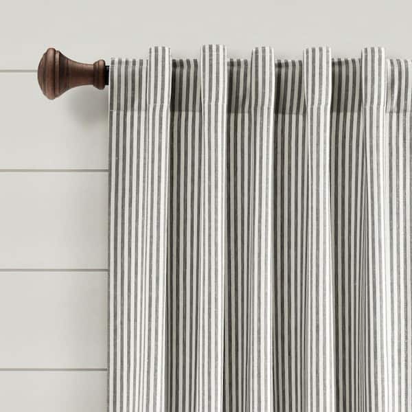 Farmhouse Vintage 40 in. W x 84 in. L Stripe Yarn Dyed Cotton Back Tab/Rod Pocket Window Panels Curtain Gray Set