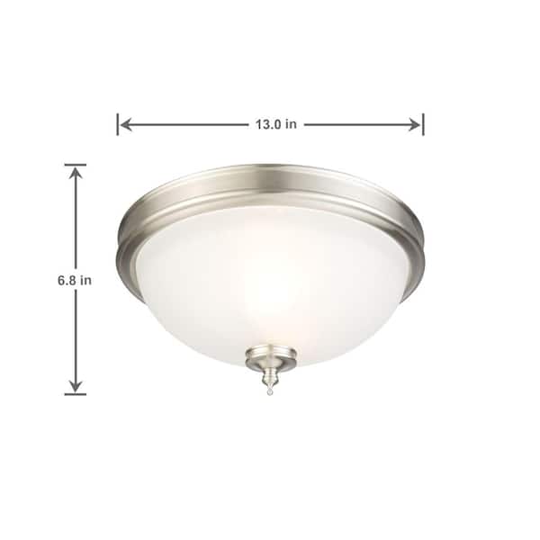 Eastpoint 13 in. 2-Light Brushed Nickel Flush Mount with Frosted Glass Shade