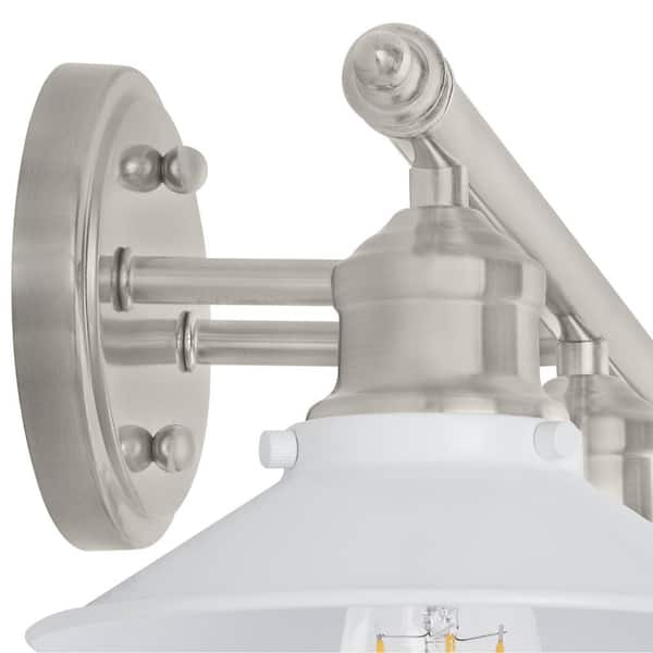 Glenhurst 25 in. 3-Light Industrial Farmhouse White and Brushed Nickel Bathroom Vanity Light Fixture with Metal Shades