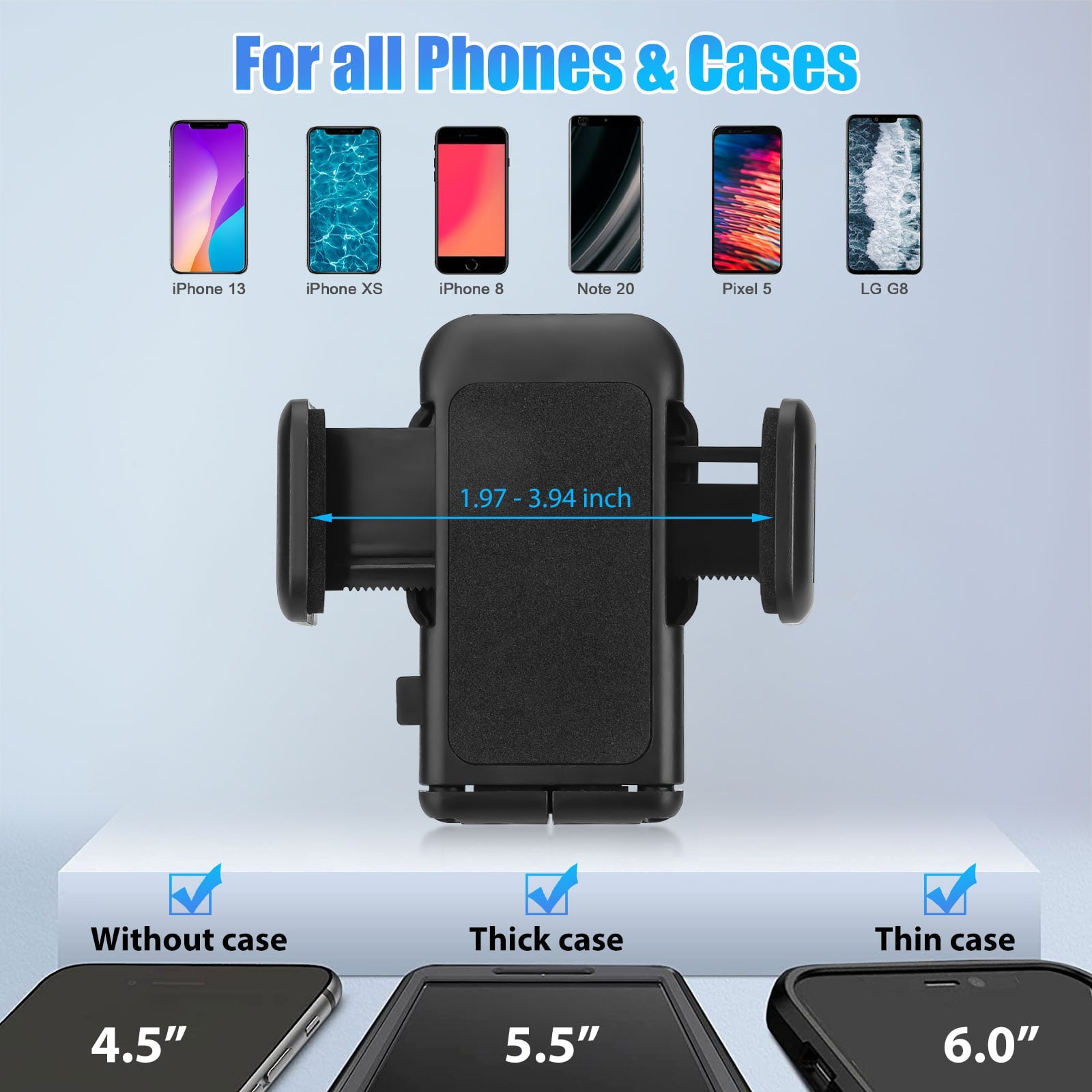 TSV Universal Car Windshield Dashboard Suction Cup 360 Degree Mount Holder Stand for Cellphones iPhone Android, Long Arm Car Phone Holder Windscreen Car Cradle