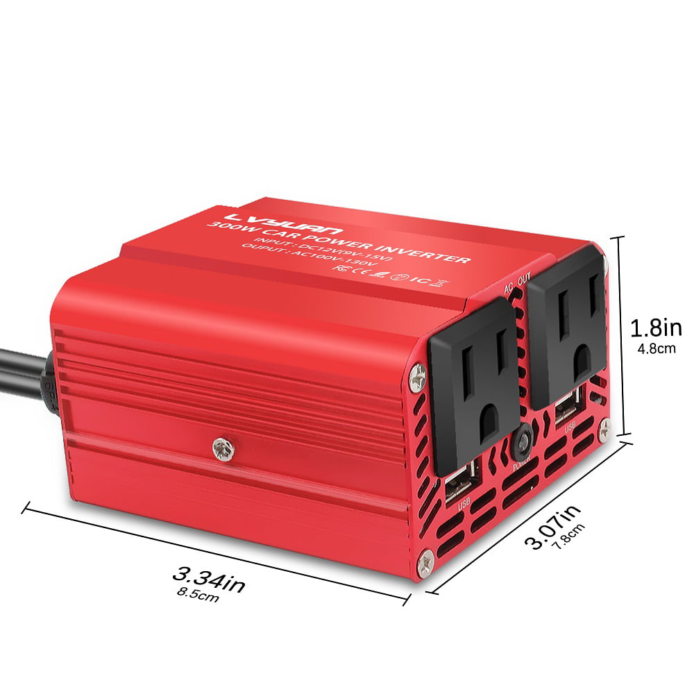LVYUAN 300 Watts Power Inverter Converter Adapter DC 12V to AC 110V Car Charger 2USB