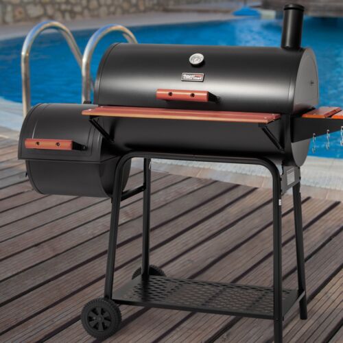 Royal Gourmet Charcoal Grill w/ Offset Smoker Wood-Painted Side & Front Table