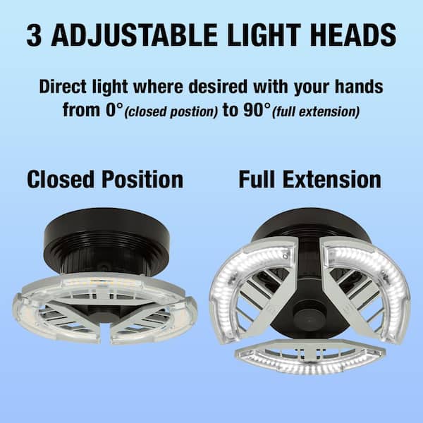 7 in. Spin Light 3 Adjustable Heads 3500 Lumens LED Flush Mount Garage Light and Basement - Screws into Lampholder