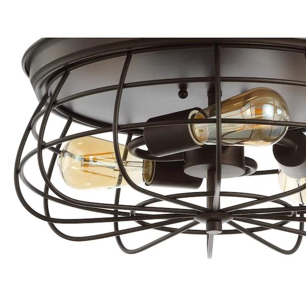 Calvia 15.7 in. 3-Light Farmhouse Metal Cage Flush Mount, Oil Rubbed Bronze