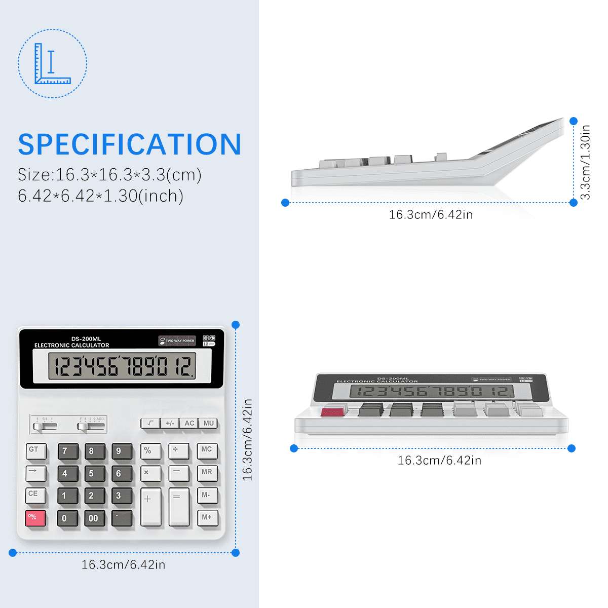 Desktop Calculator 12 Digit with Large LCD Display and Sensitive Big Button, Solar and Battery Dual Power, Standard Function for Office, Home, School